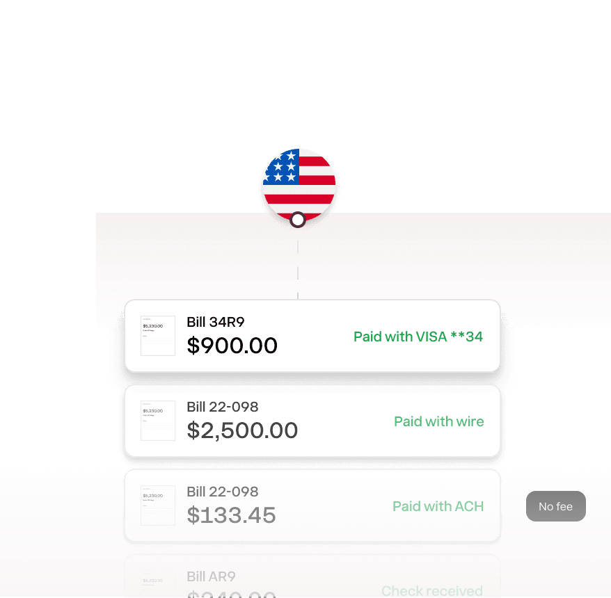Domestic vendor payout options: ACH, check, virtual card