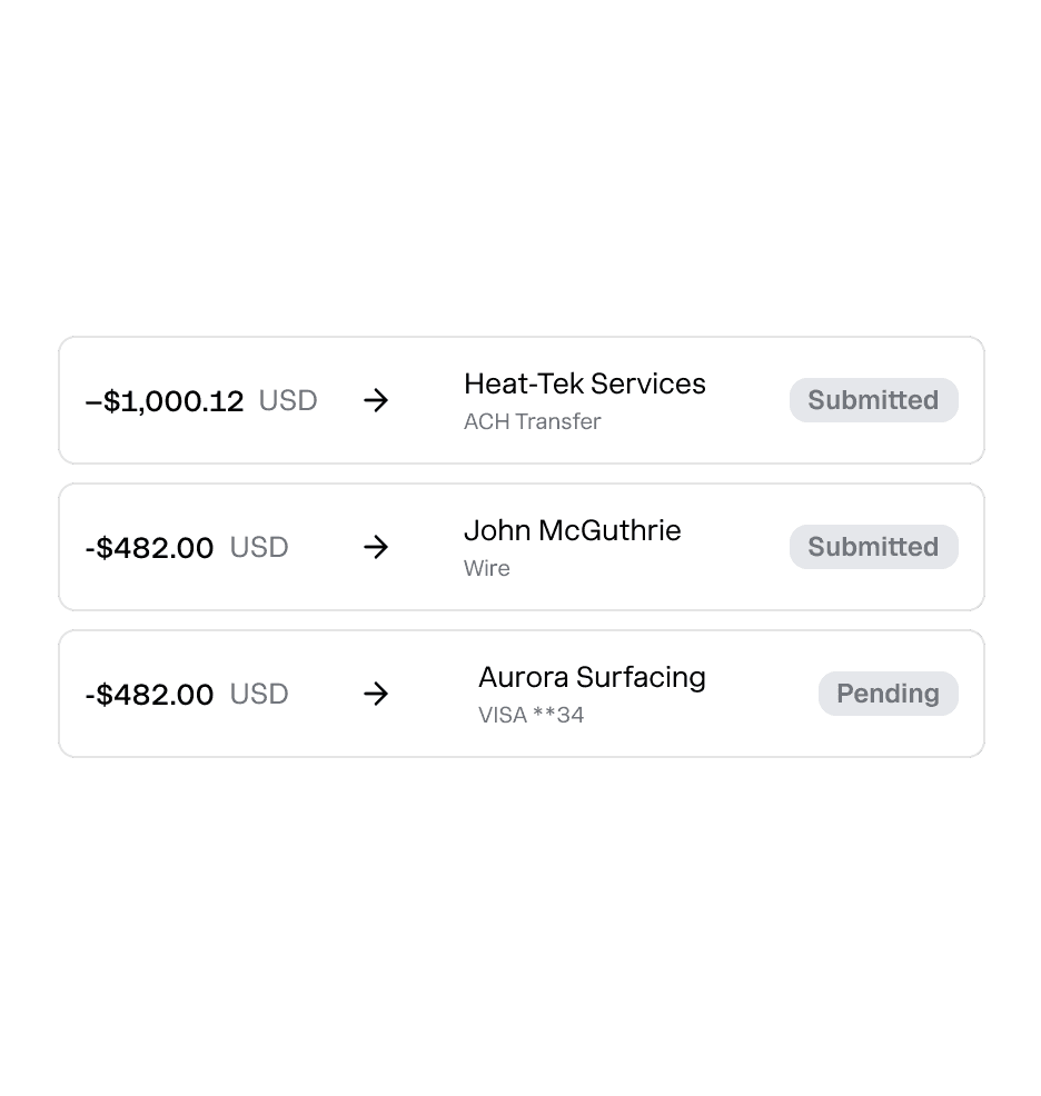 Bill Pay paying a vendor by card, ACH, wire, or check
