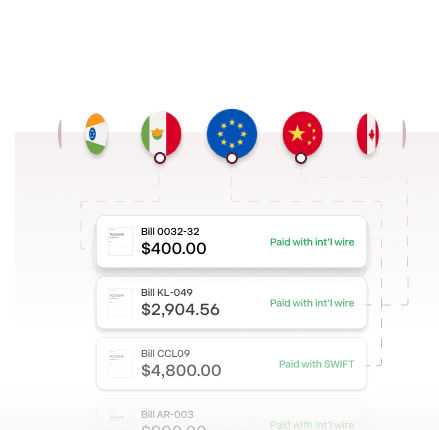 Global vendor paid by international wire or SWIFT transfer