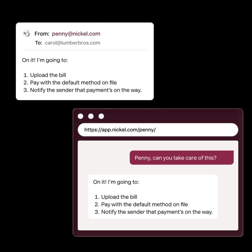 A Penny conversation continuing from email into Nickel