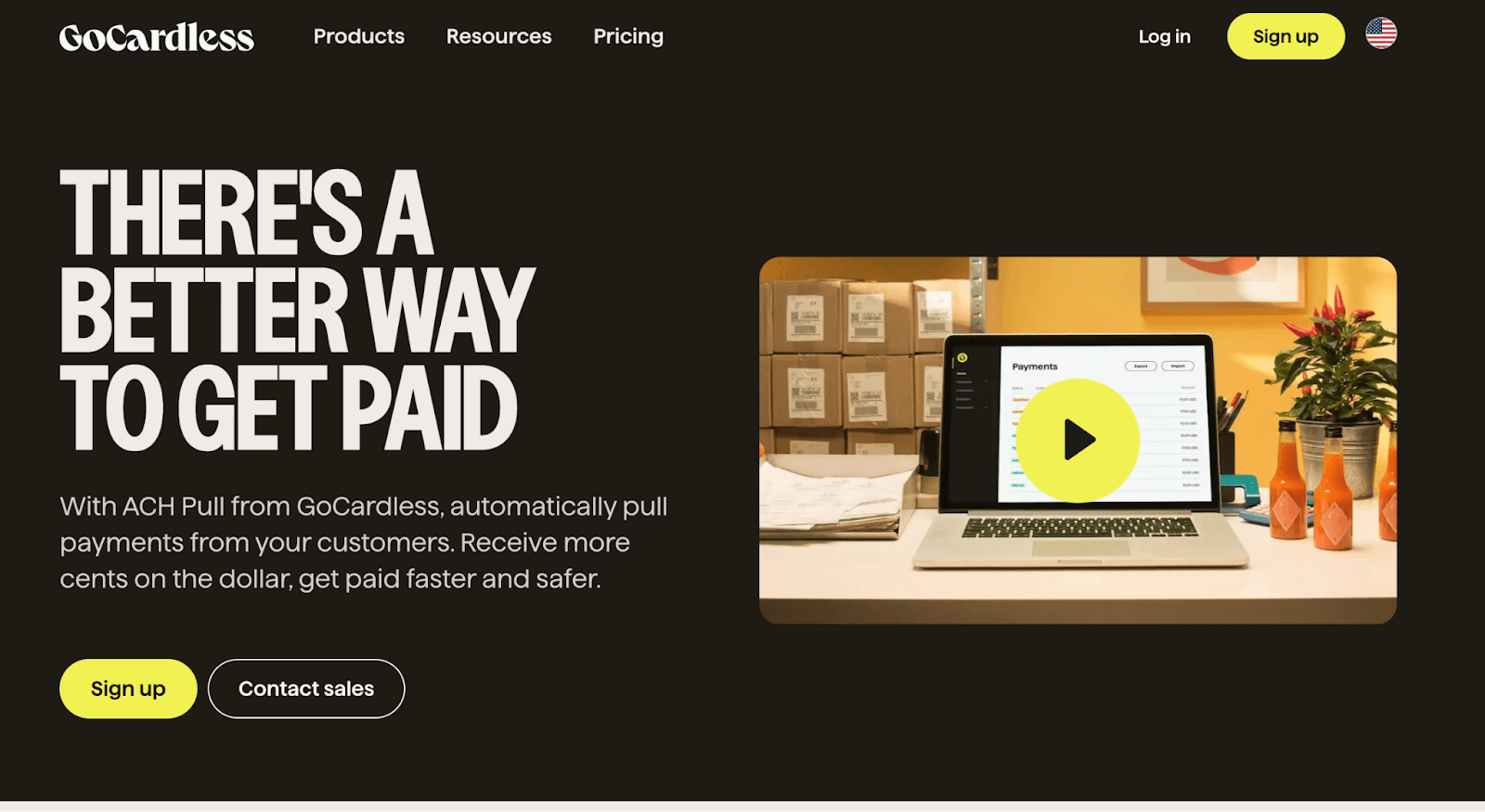 GoCardless direct debit and ACH platform homepage, a Melio alternative for recurring payments